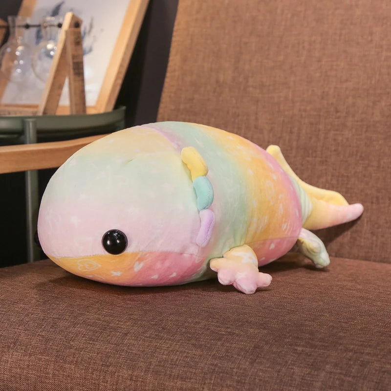Multicolored kawaii plush toy on a brown surface