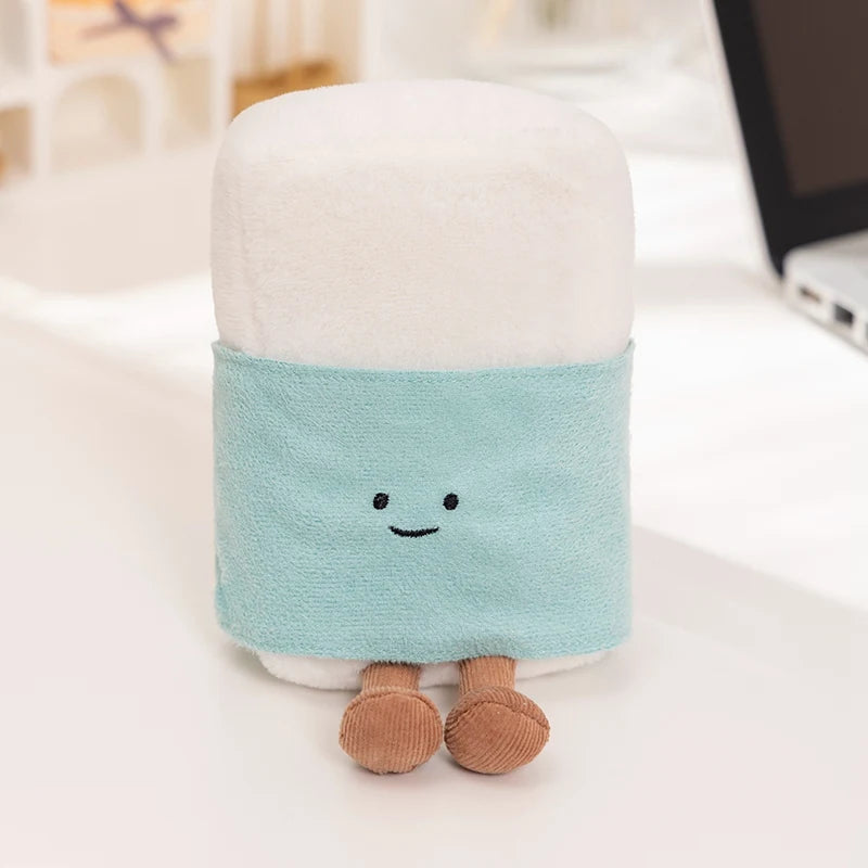 Cute kawaii plush toy with a smiley face on a white surface