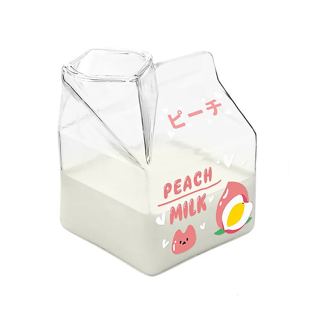 Peach milk Kawaii container with cartoon design on a white background