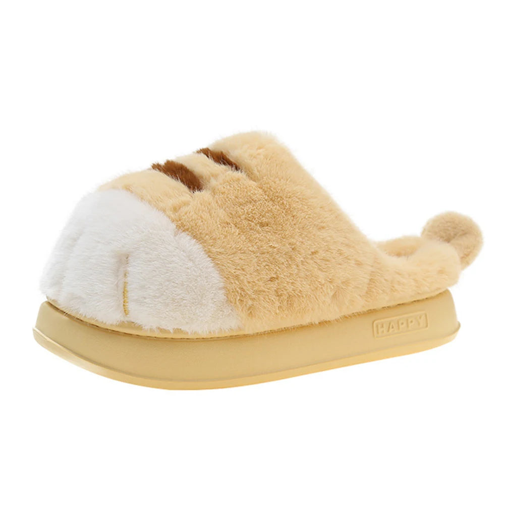 Beige and white kawaii slipper with a paw design on a white background