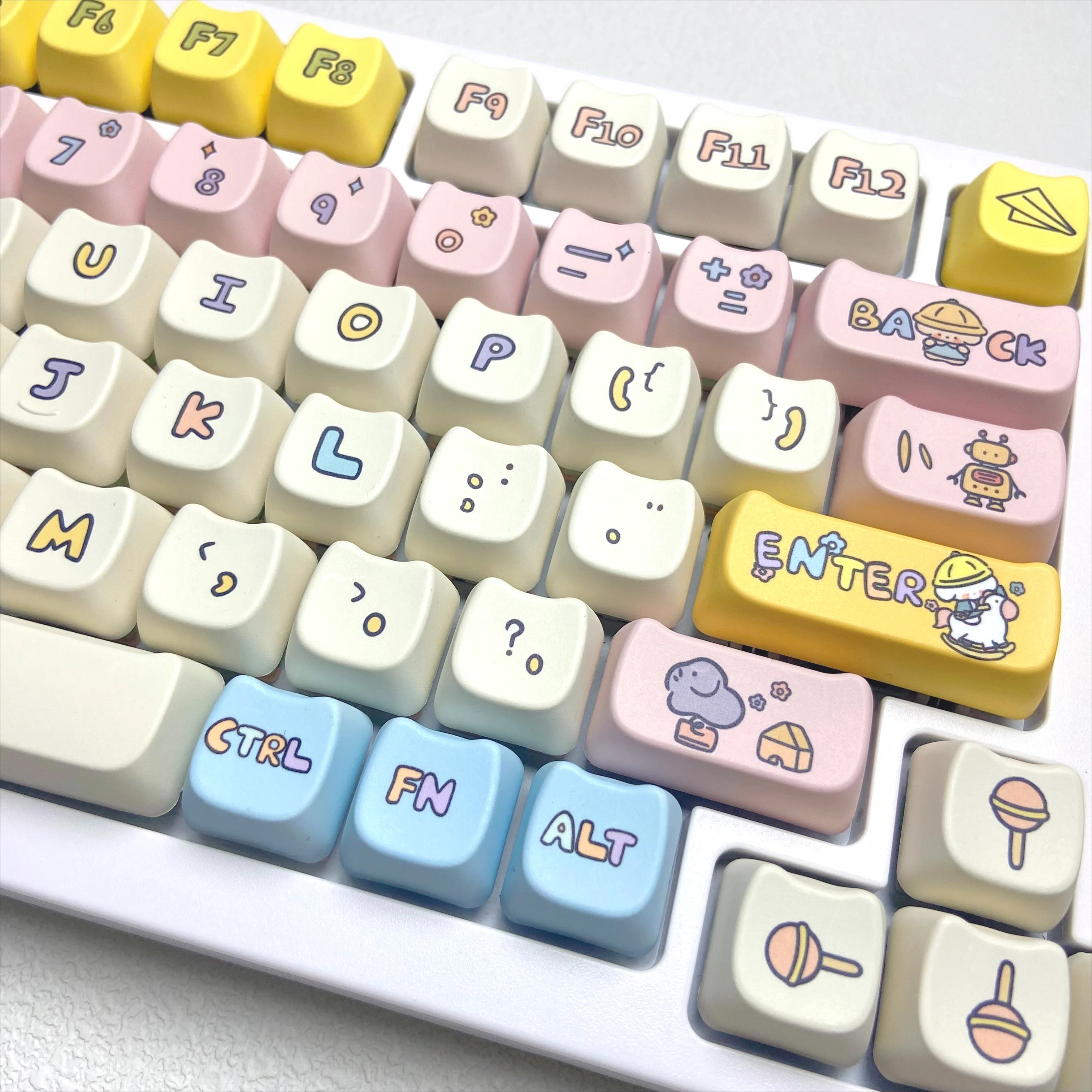 Colorful keyboard with Kawaii cartoon character design on keys