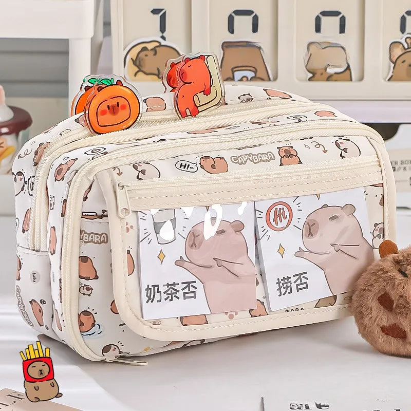 Small rectangular pouch with kawaii cartoon animal design on a white background