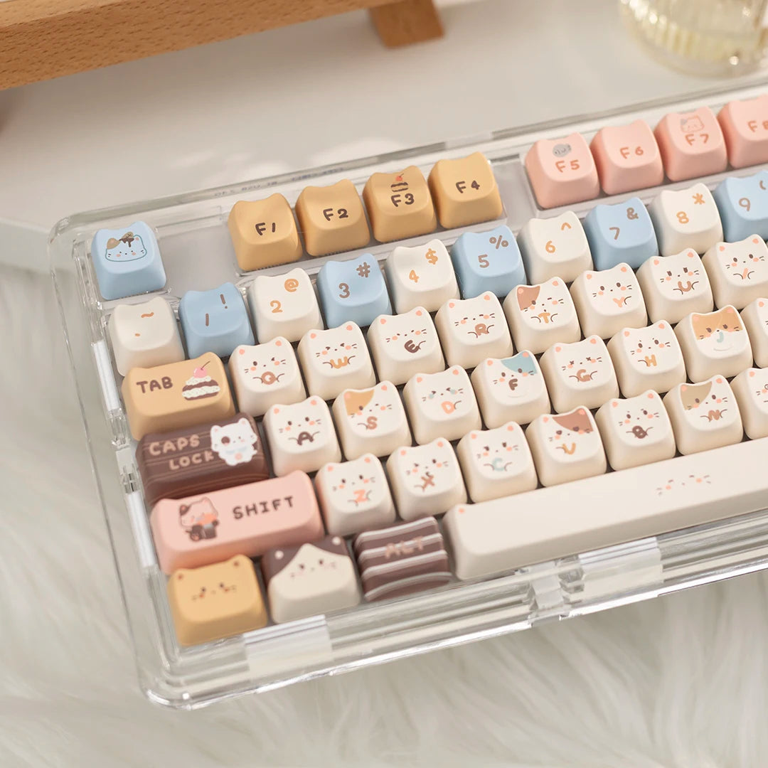 Keyboard with Kawaii, cartoon-style keys on a light background