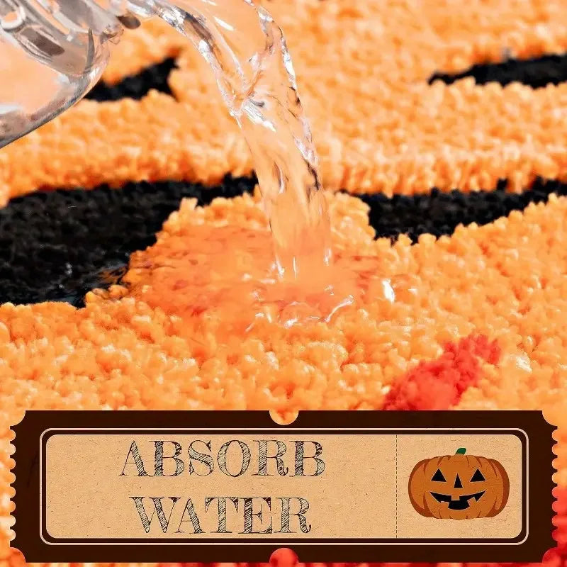Kawaii halloween-themed product with water being poured onto it, featuring a label and pumpkin illustration.
