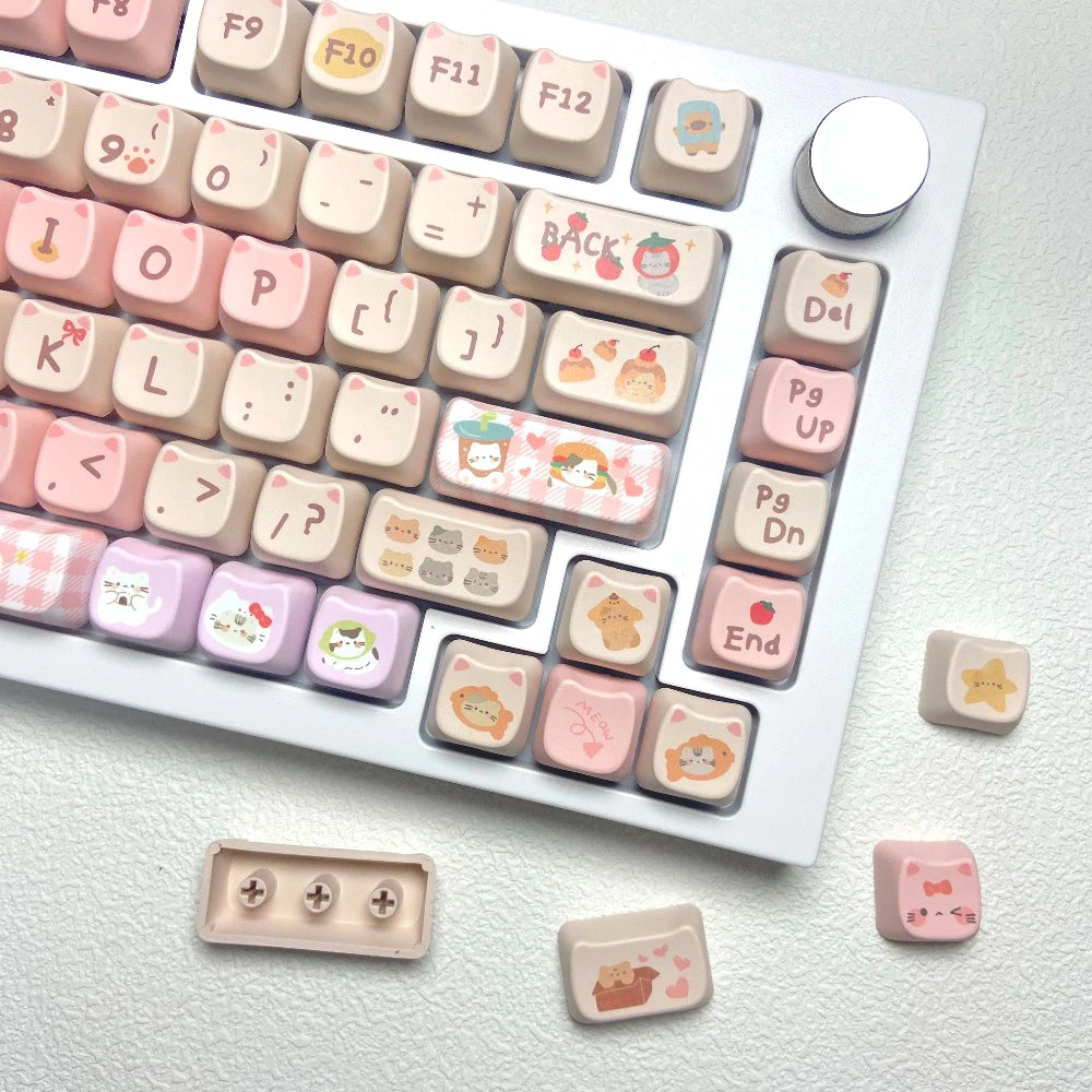 Keyboard with Kawaii keycaps on a light background