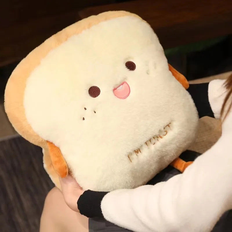 Plush kawaii toy resembling a sandwich held by a person