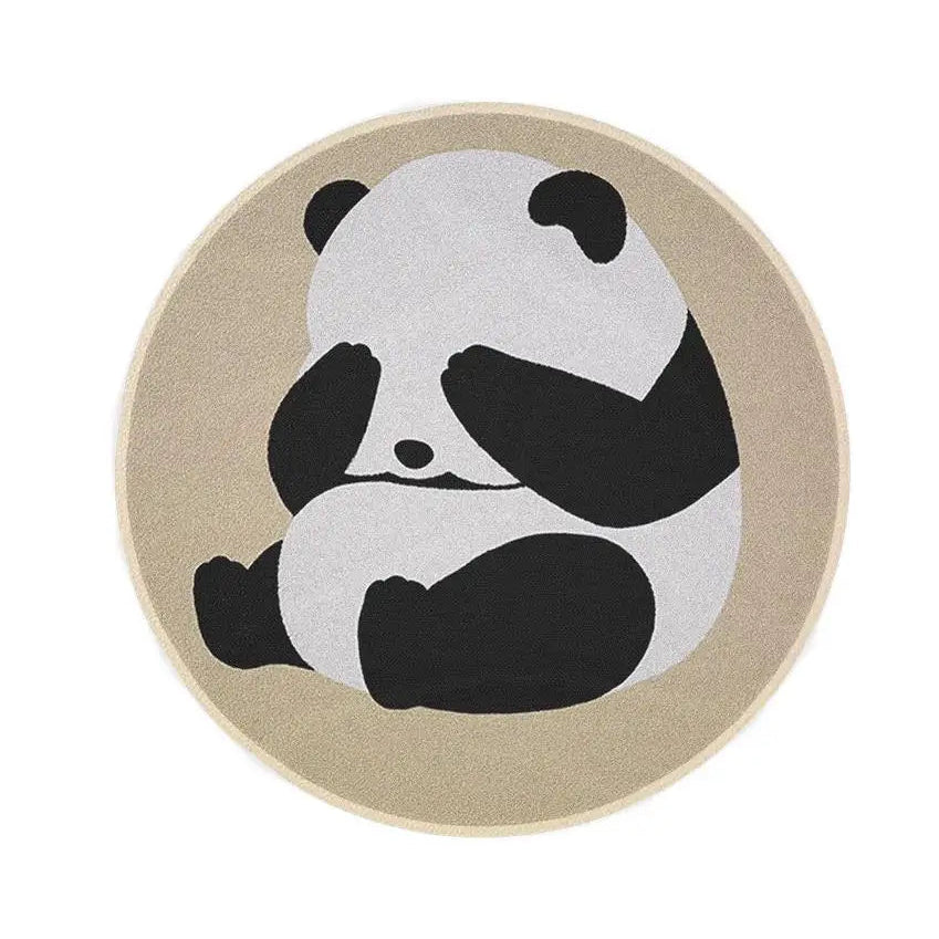 Round rug with a kawaii panda design on a beige background