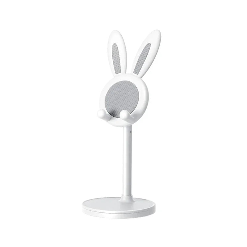 White kawaii phone stand with bunny ears on a white background