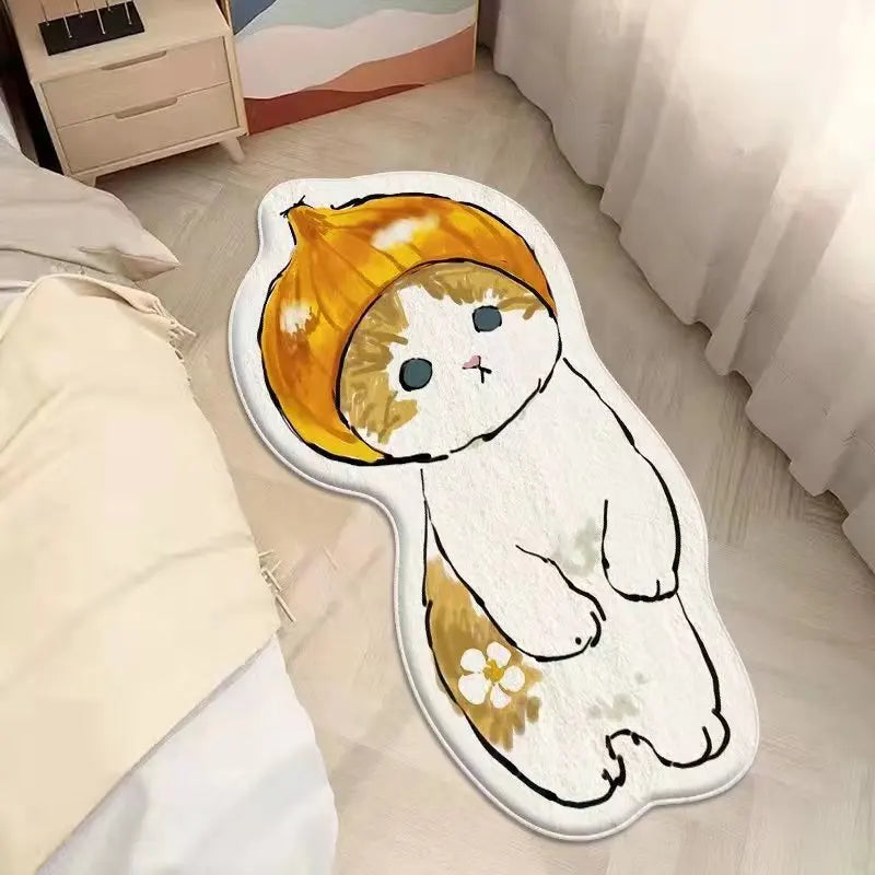 Cartoon kawaii character-shaped mat on a bed