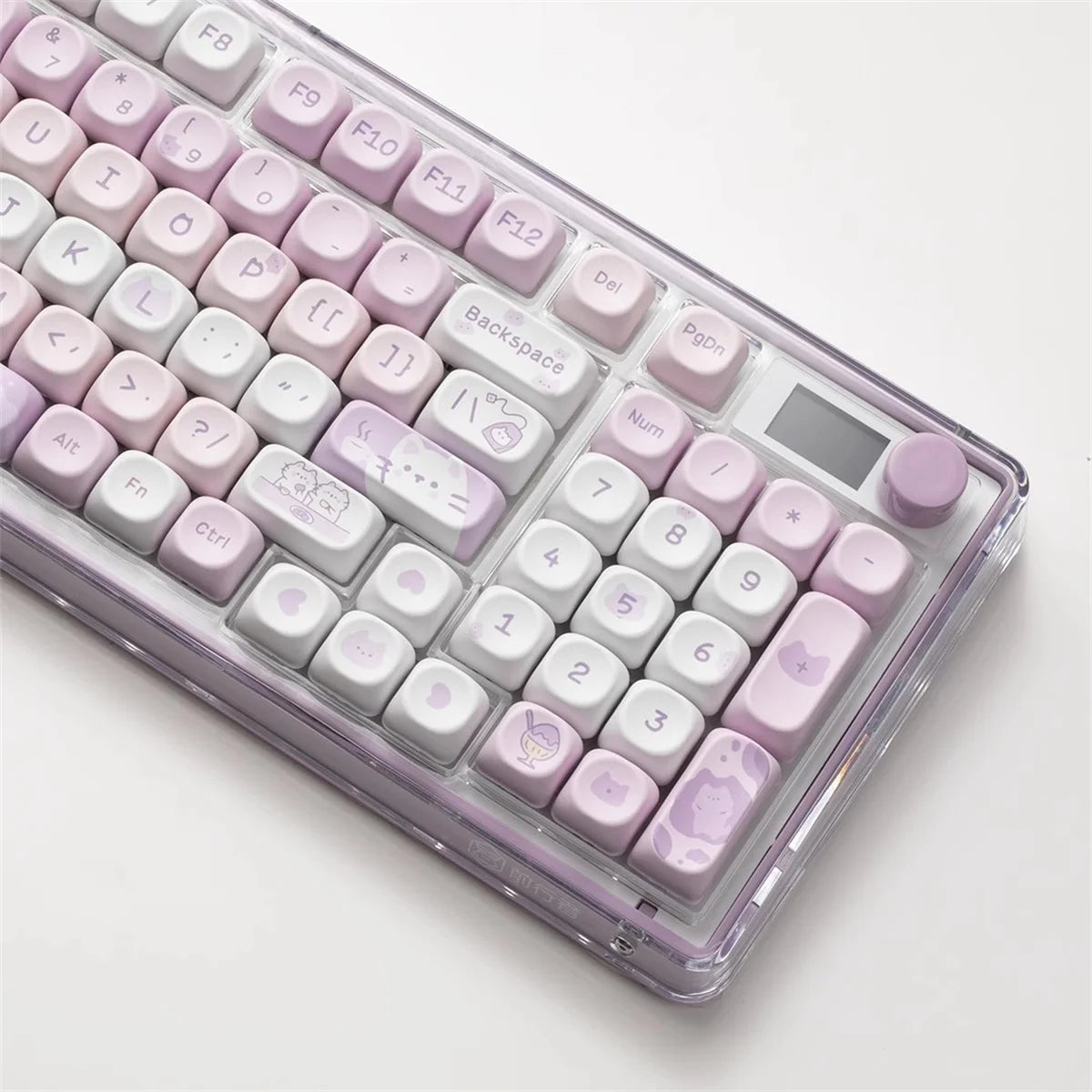 Pink and gray Kawaii keyboard on a white background