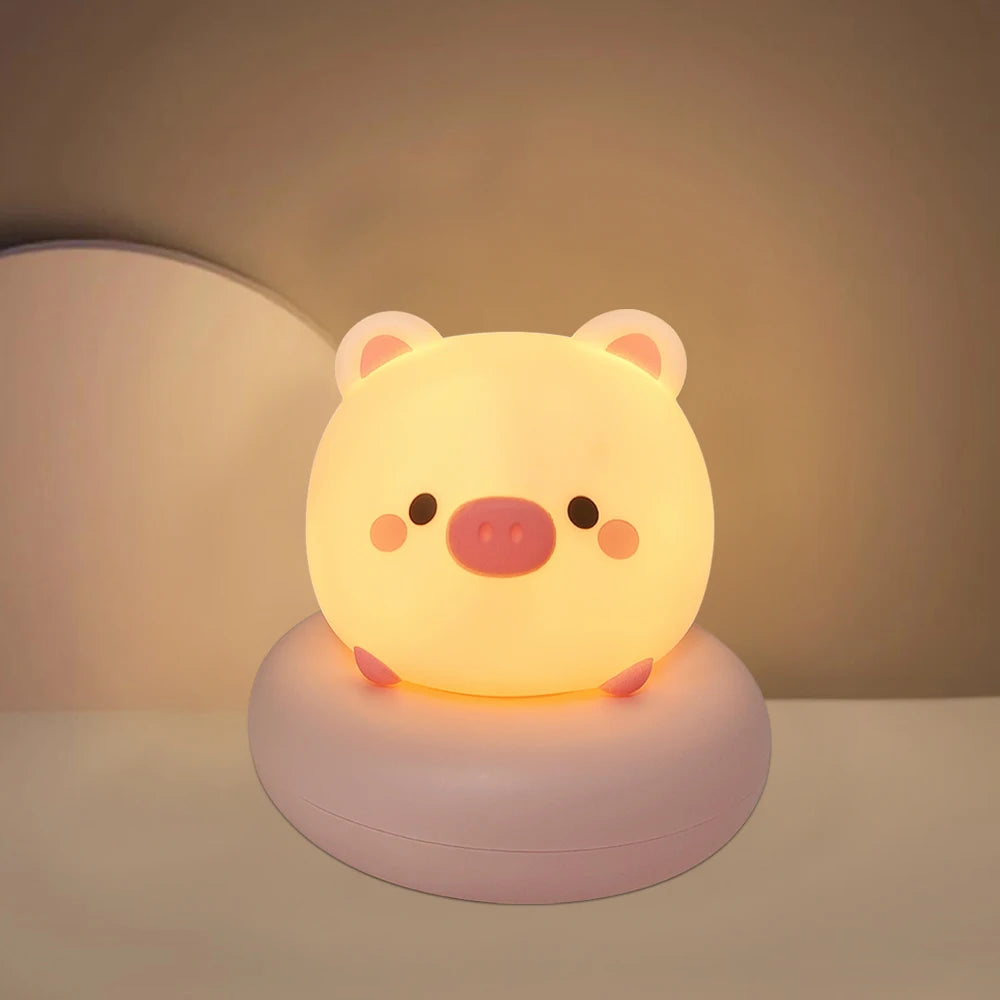 Cute kawaii animal-shaped night light on a neutral background