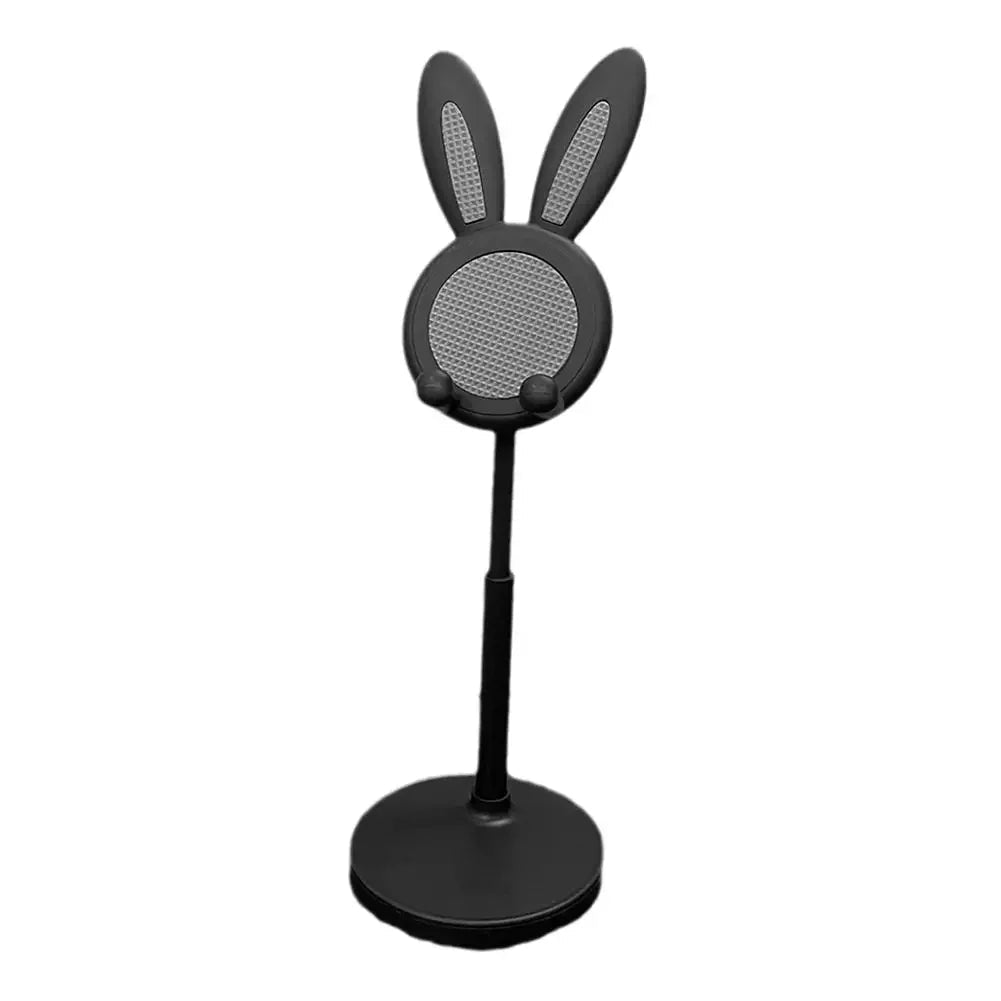 Black kawaii phone stand with bunny ears on a white background