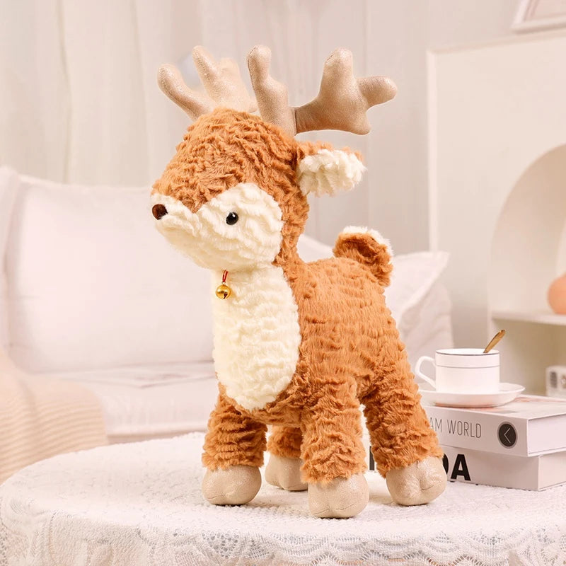 Plush deer kawaii toy on a surface with a blurred background