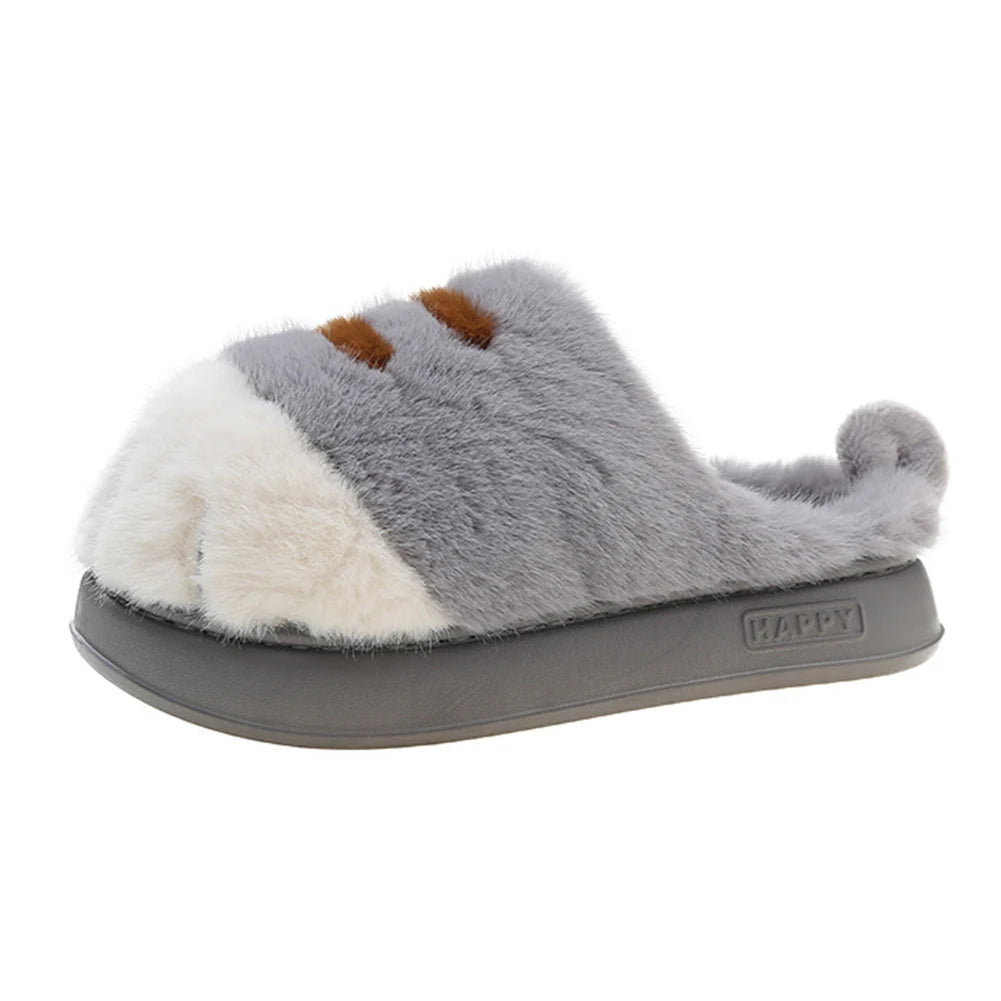 Gray and white kawaii slipper with brown accents on a white background