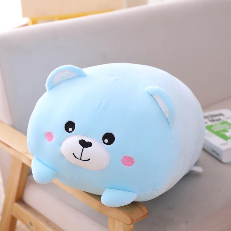 Cute kawaii blue bear plush toy on a chair