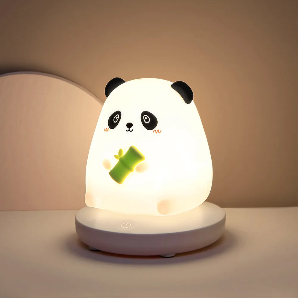 Panda-shaped kawaii night light on a neutral background