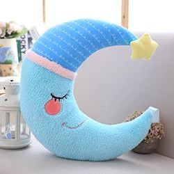 Cute moon-shaped kawaii plush toy with a star on a light background