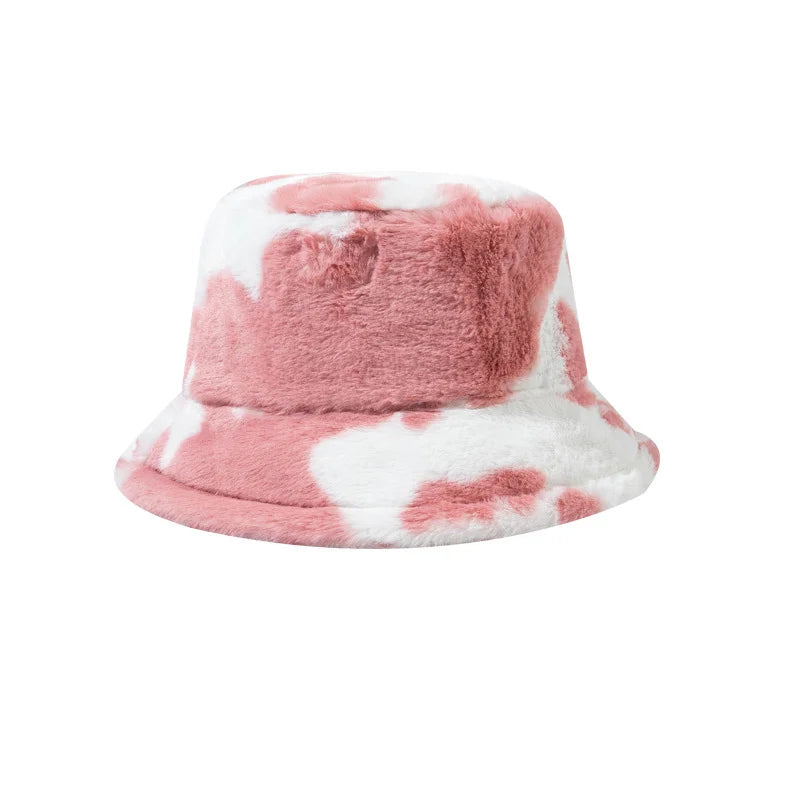 Pink and white tie-dye bucket Kawaii hat on a white background