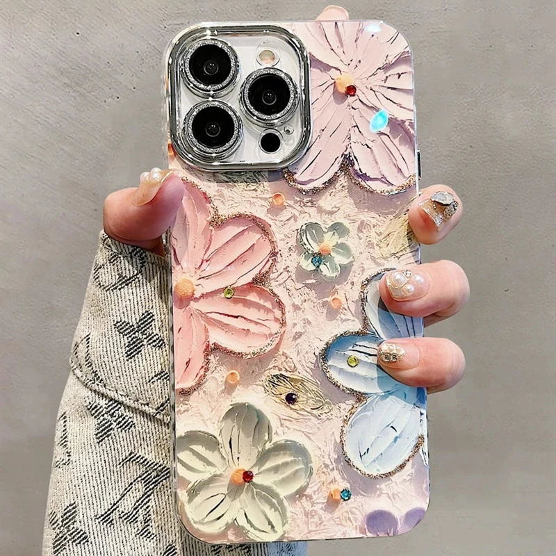 Phone case with kawaii floral design held by a person against a neutral background