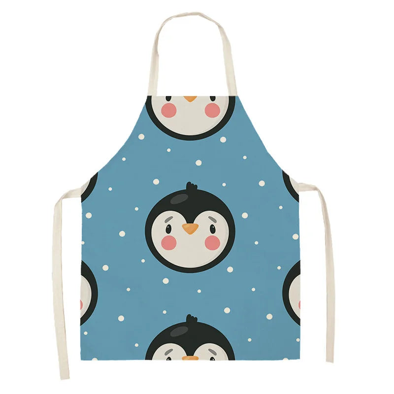 Children's apron with penguin Kawaii design on a blue background