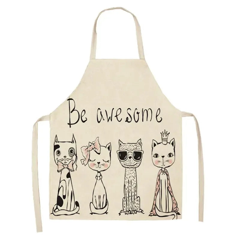 Beige Kawaii apron with cartoon cats and 'Be awesome' text on a white background