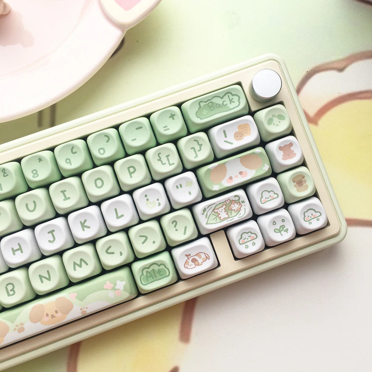 Keyboard with Kawaii, cartoon-style keys on a light background
