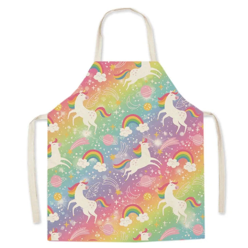 Children's Kawaii apron with unicorn and rainbow pattern on a white background