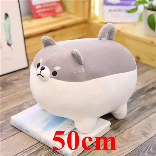 Plush kawaii toy resembling a dog on a wooden surface with '50cm' text