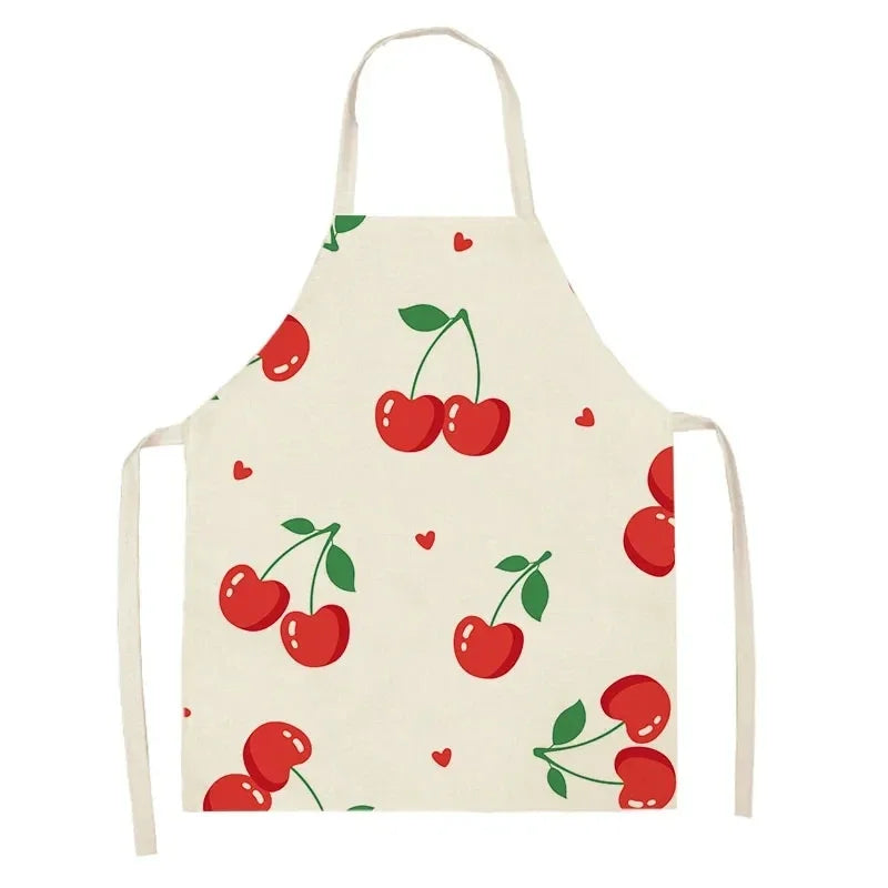 Beige apron with red cherry Kawaii pattern on a white background