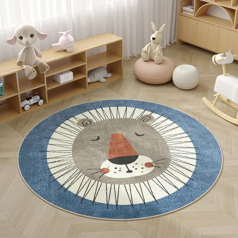 Round kawaii rug in the design of a lion