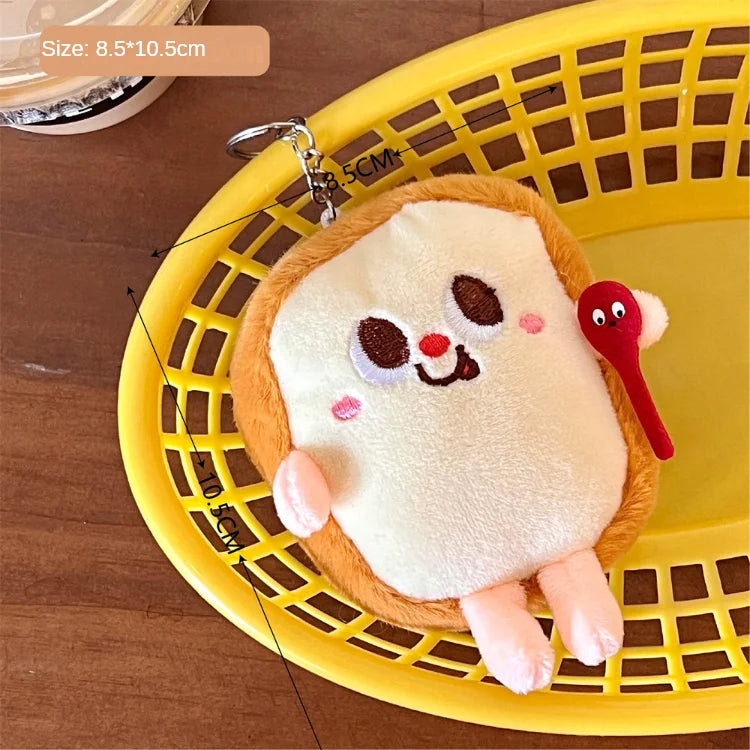 Plush toy resembling a kawaii cartoon character on a yellow basket