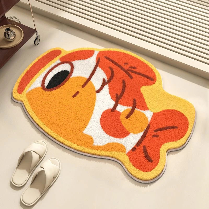 Decorative Kawaii rug with a fish design on a light-colored floor.
