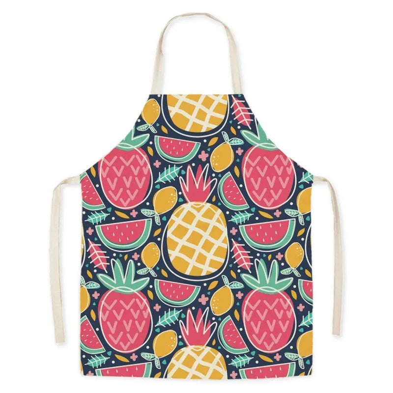 Colorful apron with pineapple and watermelon Kawaii pattern on a white background