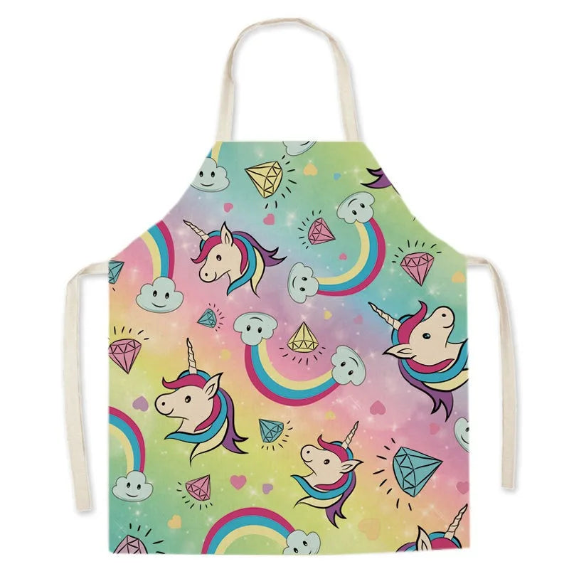 Children's Kawaii apron with unicorn and rainbow pattern on a white background