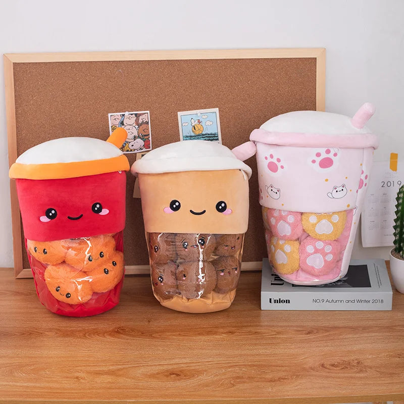 Three kawaii boba tea plushies