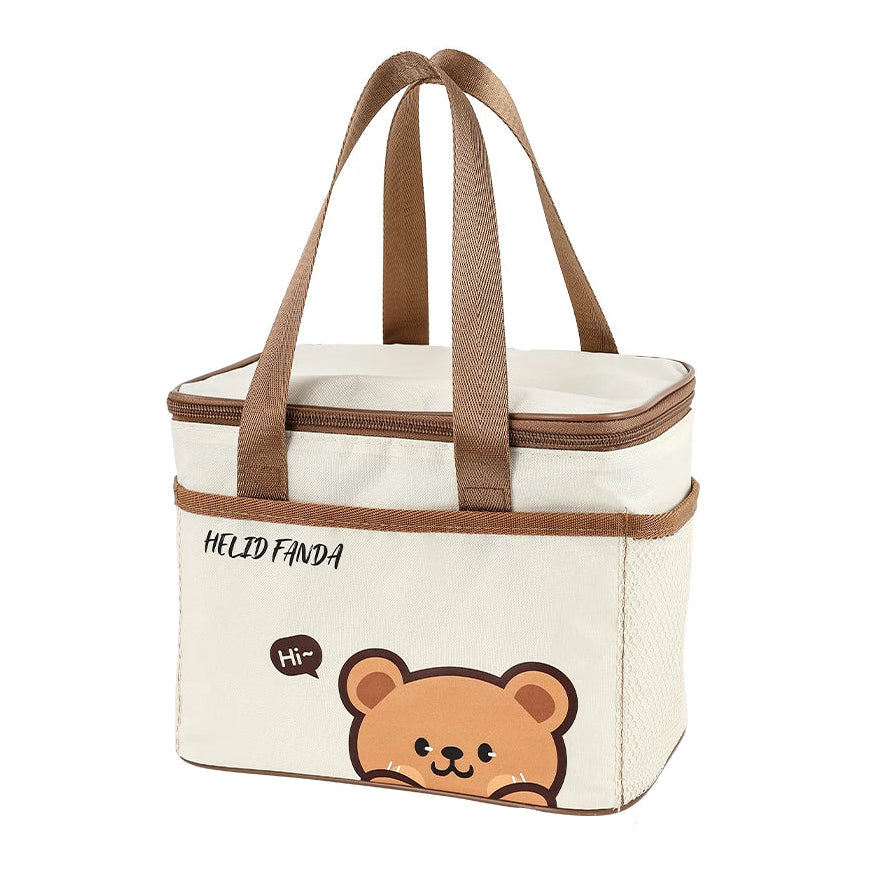 Cooler bag with kawaii cartoon bear design and 'HEIDI FANDA' branding on a white background