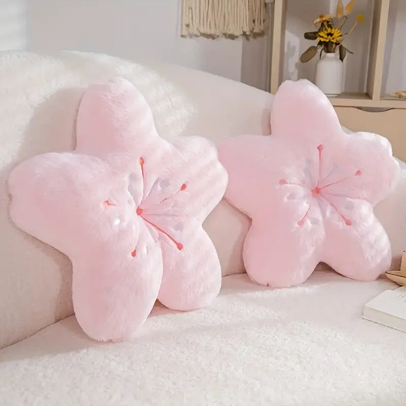 Pink butterfly-shaped Kawaii cushions on a white sofa