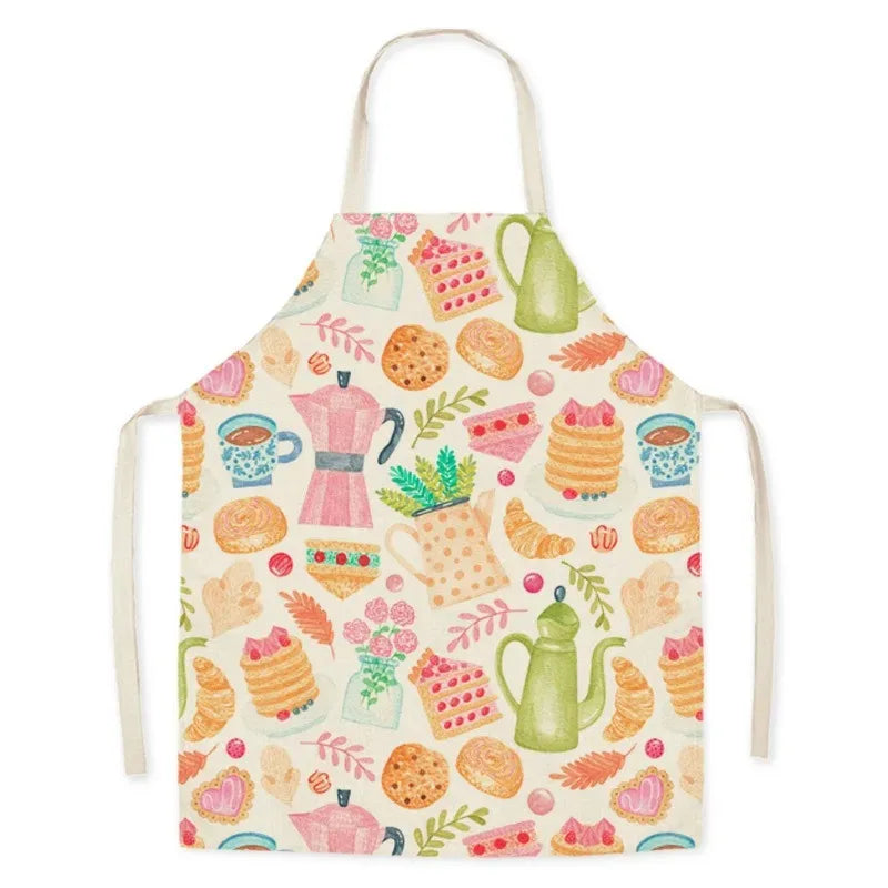 Colorful Kawaii apron with kitchen-themed design on a white background