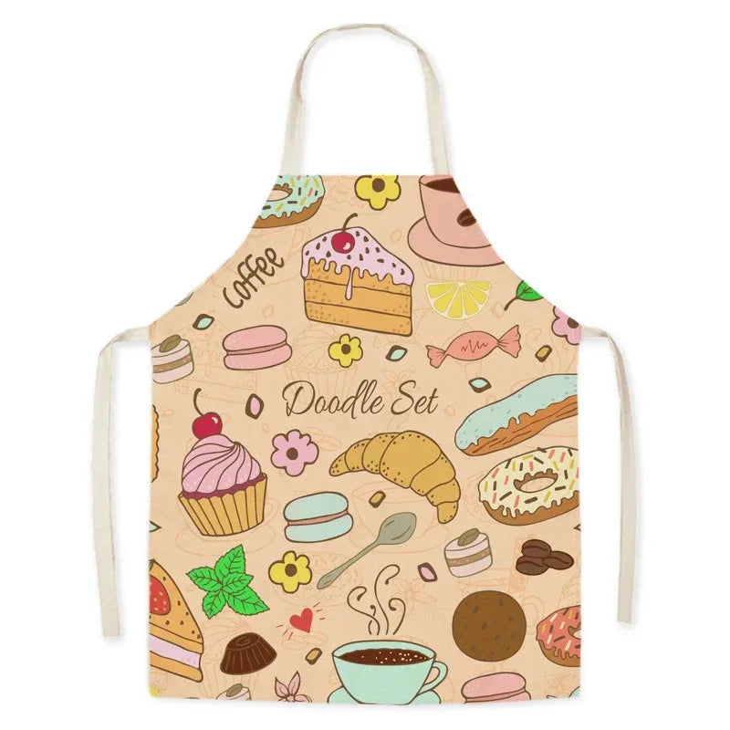 Colorful Kawaii apron with doodle set design on a beige background