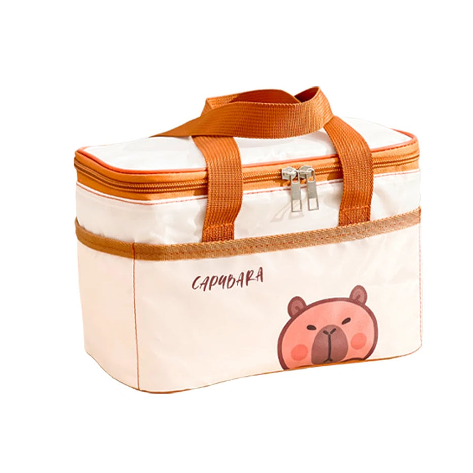 Kawaii Insulated food carrier bag with cartoon bear design on a white background