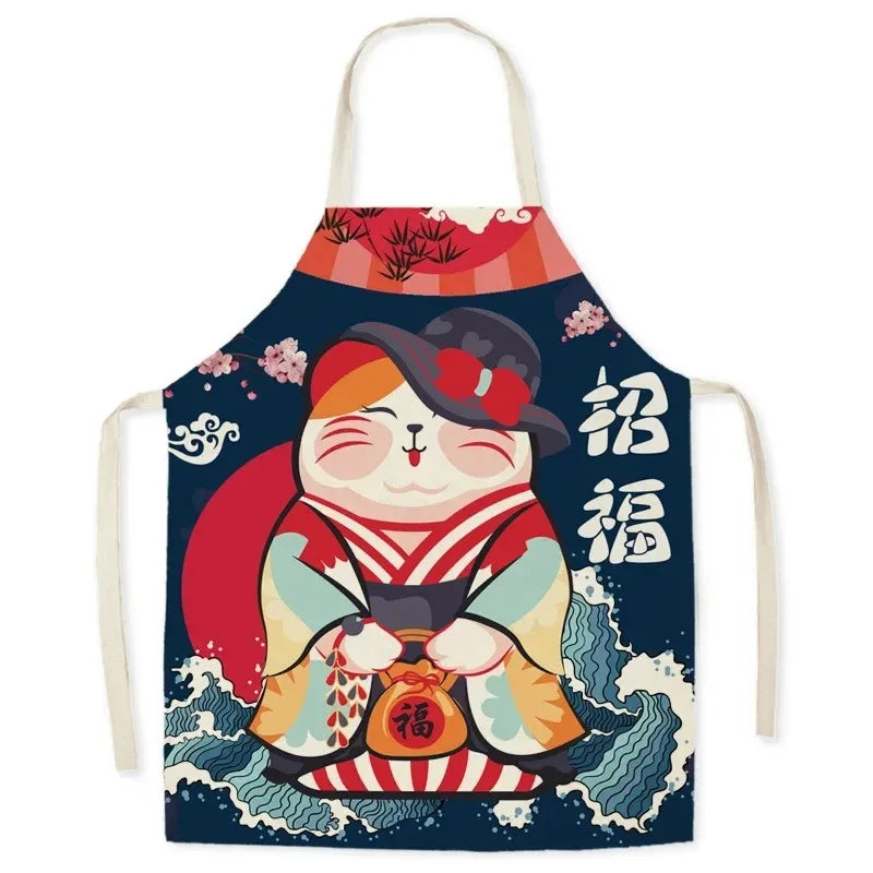 Decorative Kawaii apron with a cartoon character on a blue background