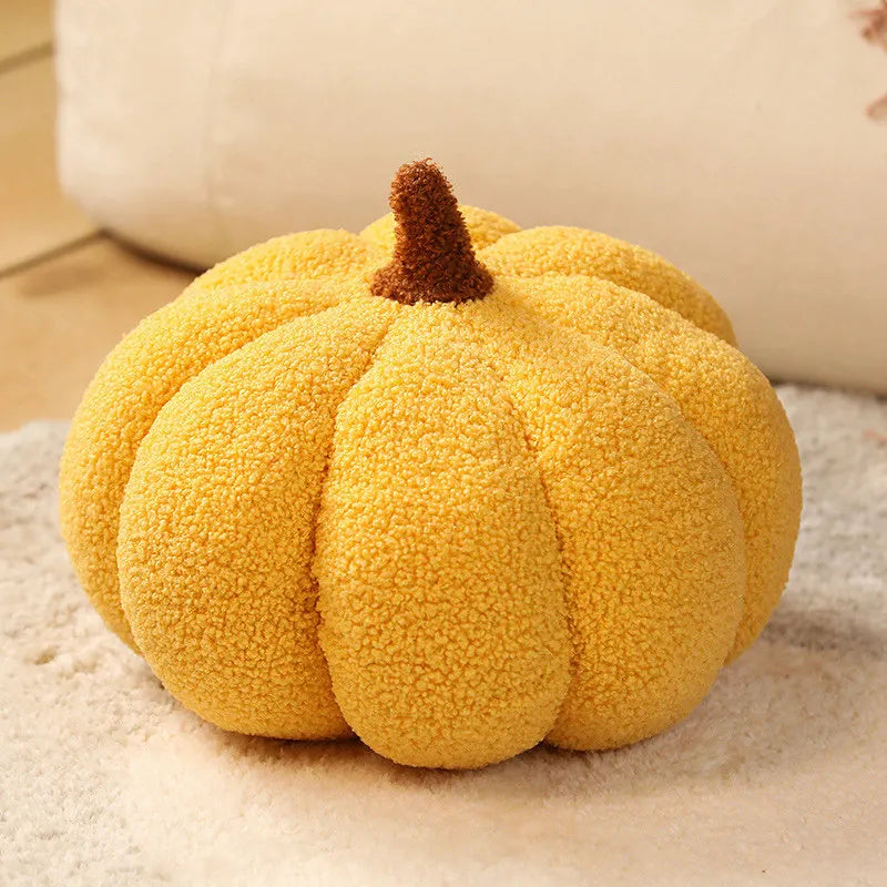 Yellow textured kawaii pumpkin on a neutral background