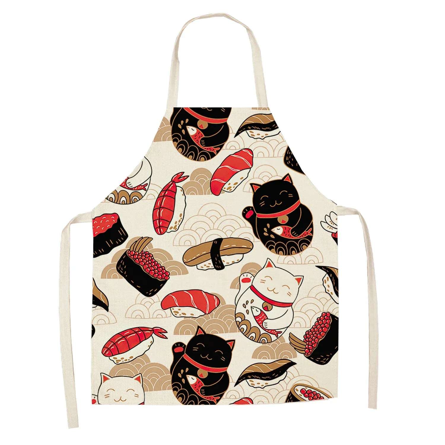Apron with cat and sushi Kawaii design on a white background