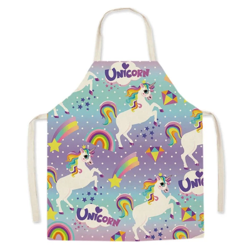 Children's Kawaii apron with unicorn and rainbow pattern on a white background