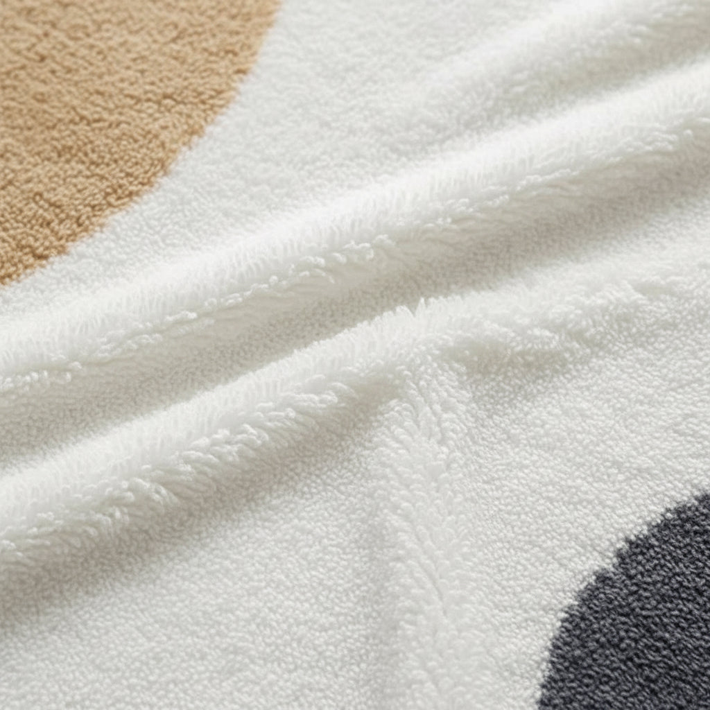 Close-up of a kawaii rug with 'Deep in the tenderness' text and leaf icon.