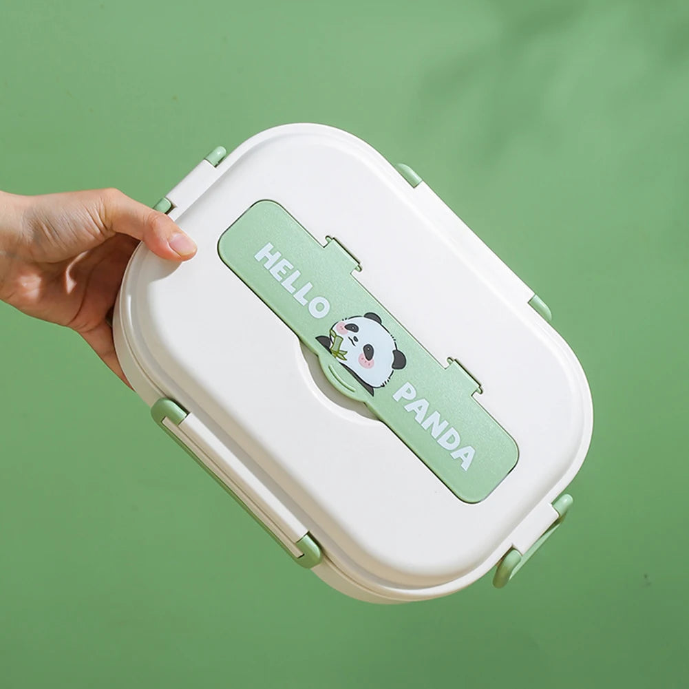 Kawaii green and white container with 'Hello Panda' label on a green background