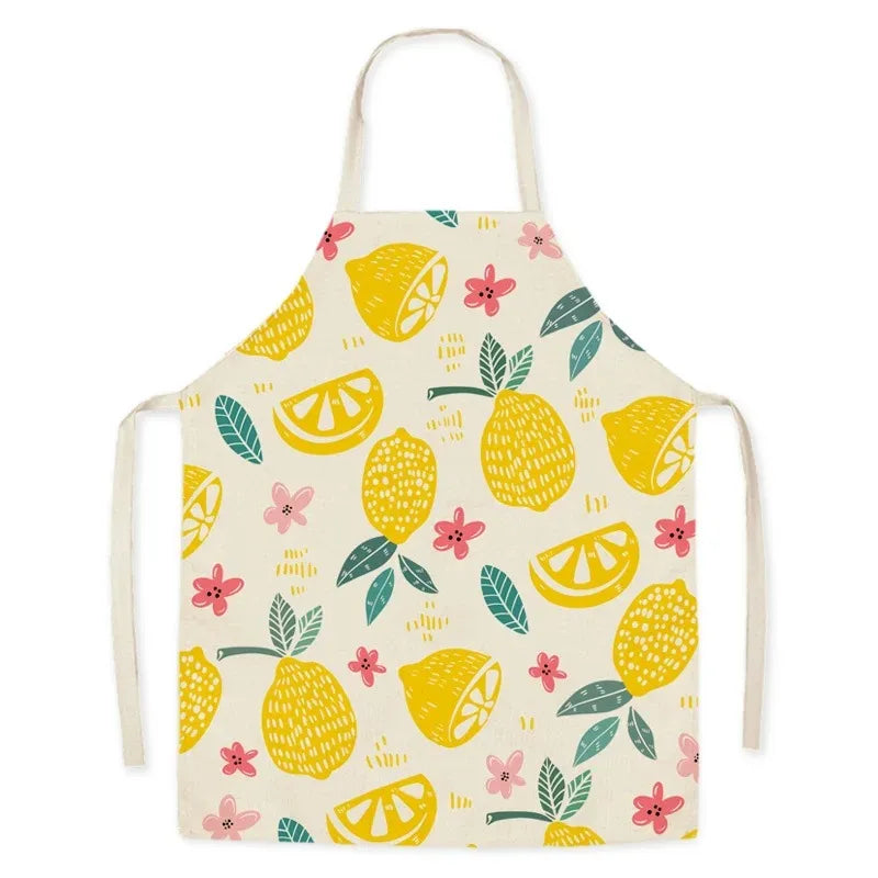 Children's Kawaii apron with lemon and flower pattern on a white background