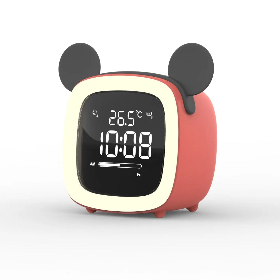 Kawaii digital clock with cartoon design on a white background