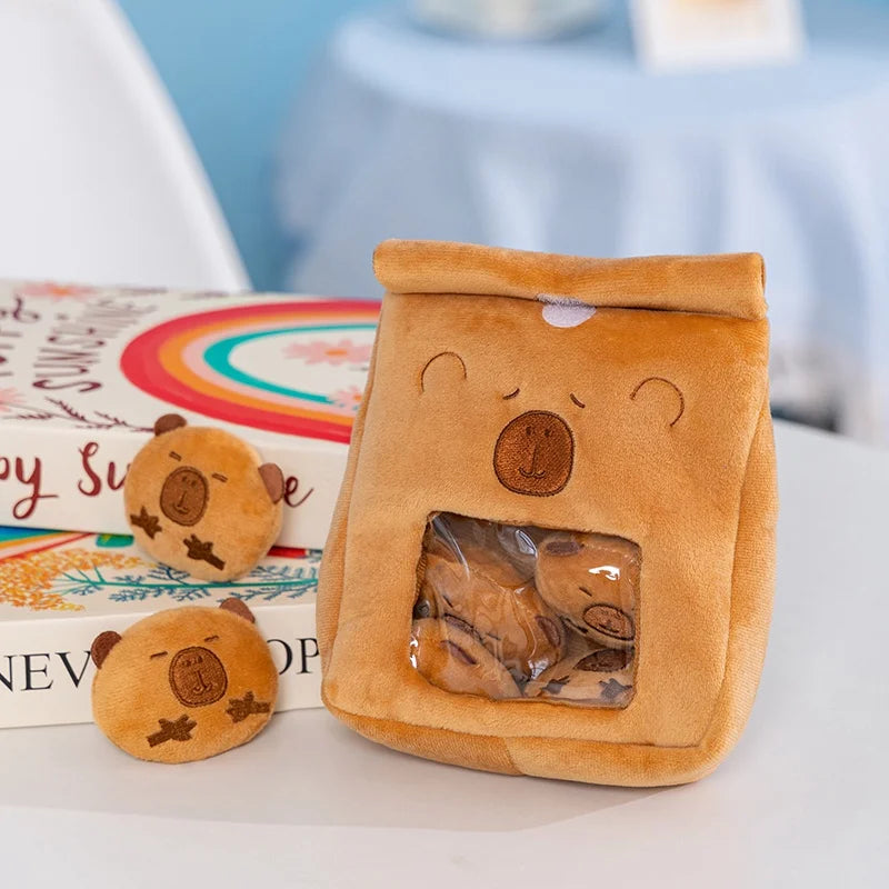 Kawaii plush bear-shaped package with a small bear toy on top of a book