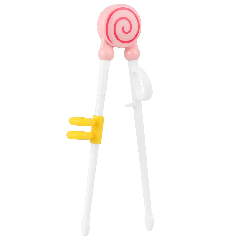 Pink lollipop-shaped kawaii chopstick holder on a white background